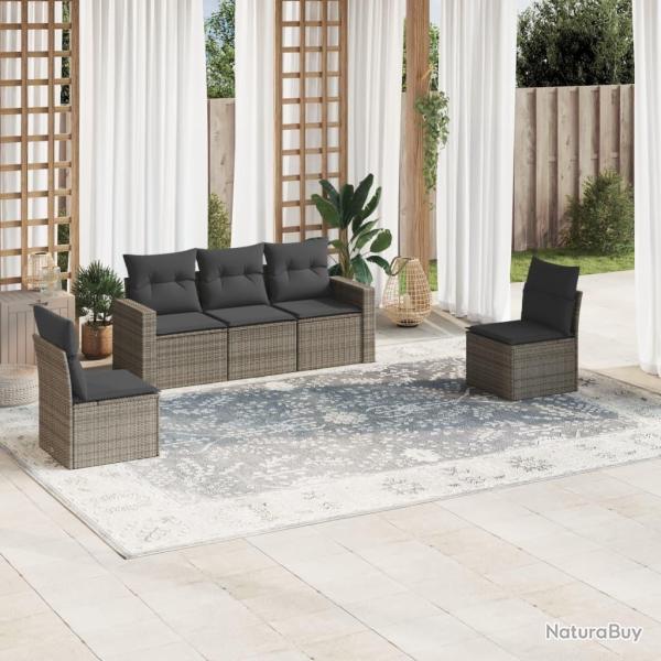 Salon de jardin 5 pcs avec coussins gris r�sine tress�e