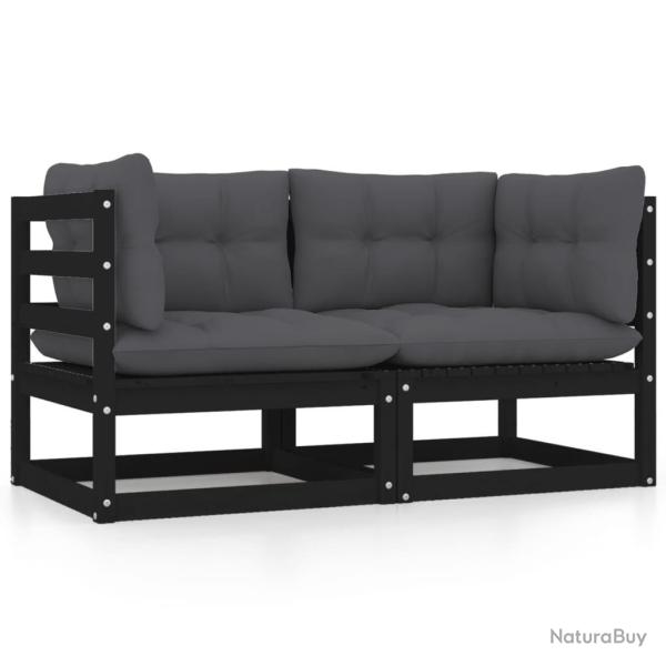 Canap� 2 places de jardin avec coussins Noir Bois de pin massif