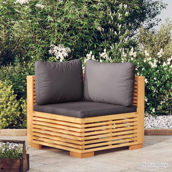 Canap� d'angle de jardin coussins Gris fonc� Bois teck massif