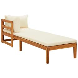 Chaise longue avec 1 accoudoir Blanc cr&egrave;me Bois d'acacia solide