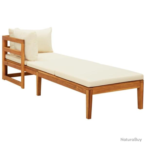 Chaise longue avec 1 accoudoir Blanc cr�me Bois d'acacia solide