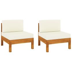 Canap&eacute;s centraux 2 pcs avec coussins blanc cr&egrave;me Acacia solide
