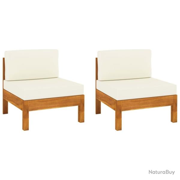 Canap�s centraux 2 pcs avec coussins blanc cr�me Acacia solide