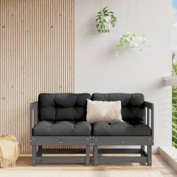 Canap&eacute;s d'angle avec coussins 2 pcs gris bois de pin massif