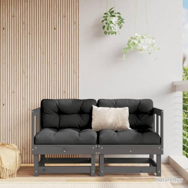 Canap�s d'angle avec coussins 2 pcs gris bois de pin massif