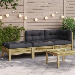 Canap&eacute; de jardin avec coussins et repose-pied 3 places