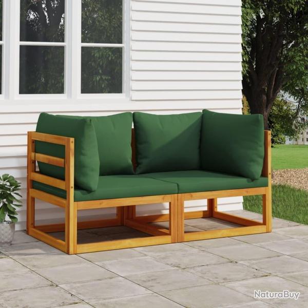Canap�s d'angle sectionnels 2 pcs coussins verts Bois acacia