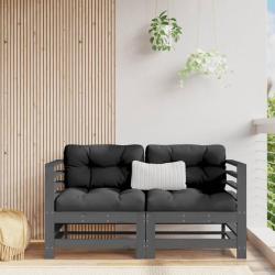 Canap&eacute;s d'angle avec coussins 2 pcs gris bois de pin massif