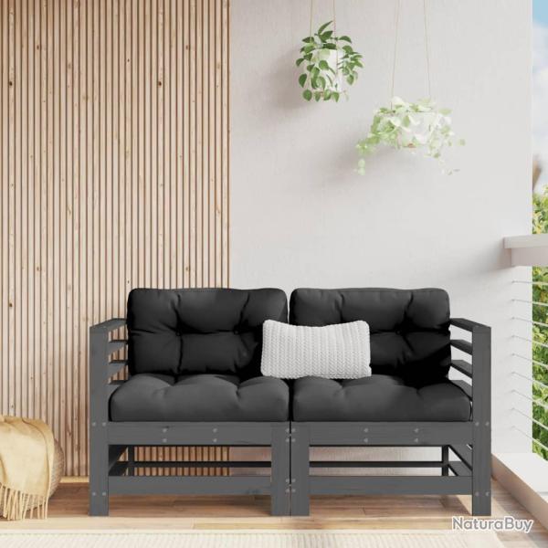 Canap�s d'angle avec coussins 2 pcs gris bois de pin massif