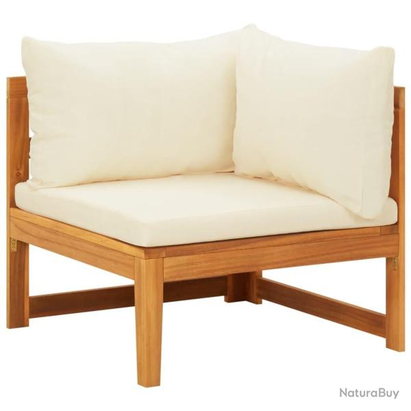 Canap� d'angle avec coussins blanc cr�me Bois d'acacia solide