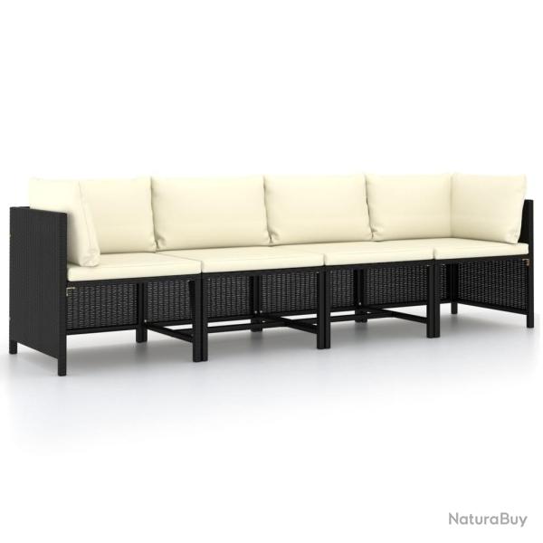 Canap� de jardin � 4 places avec coussins Noir R�sine tress�e