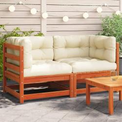 Canap&eacute;s d'angle de jardin coussins 2 pcs cire marron pin massif