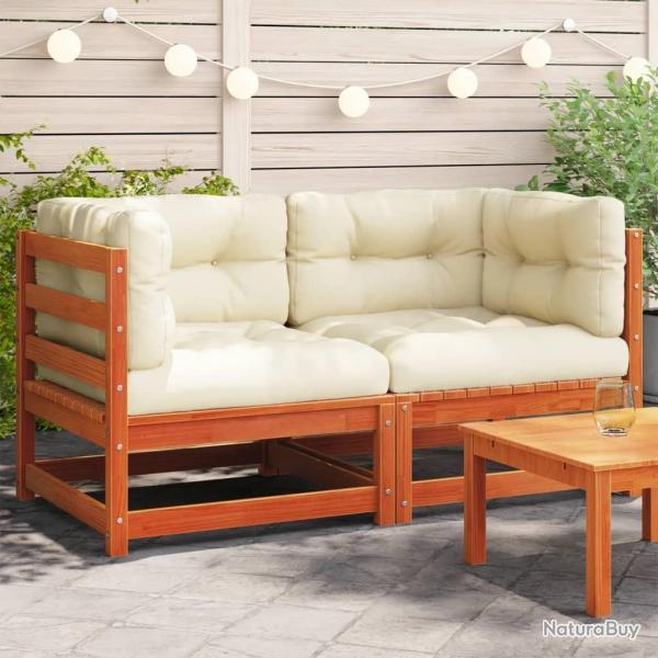 Canap�s d'angle de jardin coussins 2 pcs cire marron pin massif