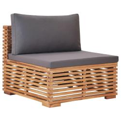 Canap&eacute; central de jardin avec coussin gris Bois de teck solide