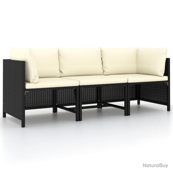 Canap� de jardin � 3 places avec coussins Noir R�sine tress�e