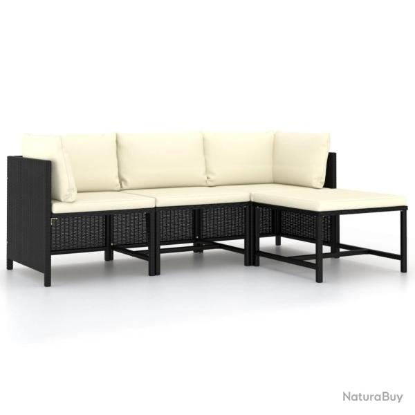 Canap�s de jardin 4 pcs avec coussins Noir R�sine tress�e