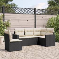 Salon de jardin 5 pcs avec coussins noir r&eacute;sine tress&eacute;e