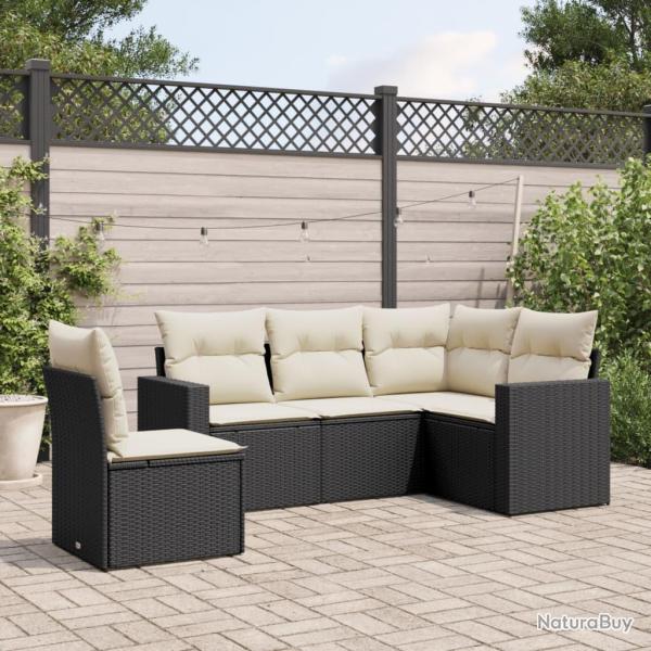 Salon de jardin 5 pcs avec coussins noir r�sine tress�e