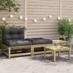 Canap&eacute; de jardin sans accoudoirs avec coussins et repose-pieds