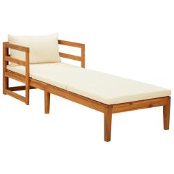 Chaise longue avec coussins blanc cr&egrave;me Bois d'acacia solide