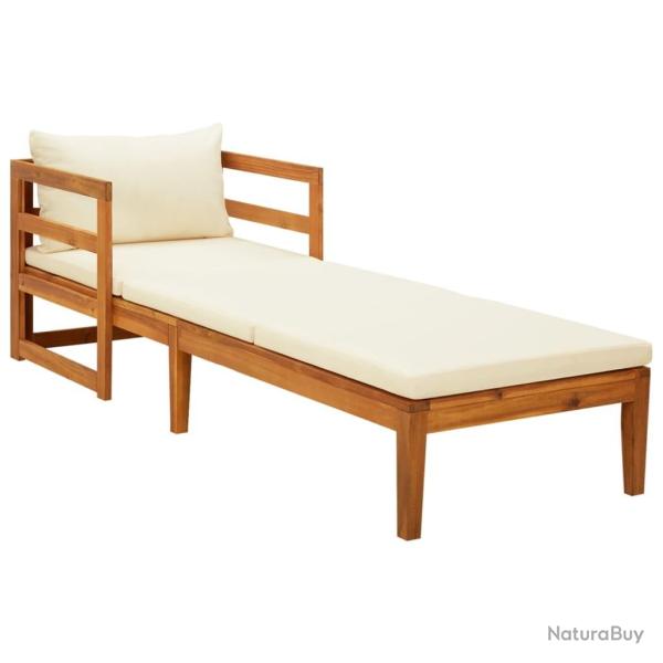 Chaise longue avec coussins blanc cr�me Bois d'acacia solide