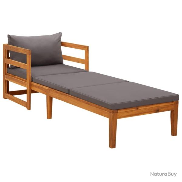 Chaise longue avec coussins gris fonc� Bois d'acacia solide