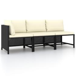 Canap&eacute;s de jardin 3 pcs avec coussins Noir R&eacute;sine tress&eacute;e