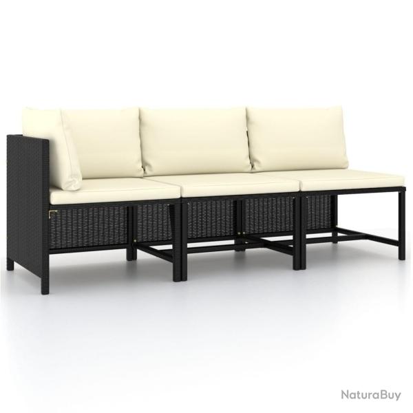 Canap�s de jardin 3 pcs avec coussins Noir R�sine tress�e