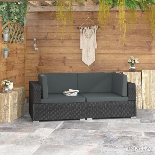 Chaises d'angles lot de 2 avec coussins R�sine tress�e Noir