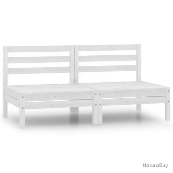 Canap�s centraux de jardin 2 pcs blanc bois de pin massif