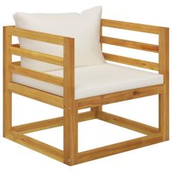 Chaise de jardin avec coussins cr&egrave;me Bois d'acacia massif