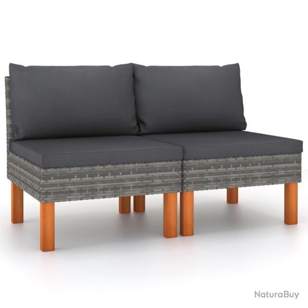 Canap�s centraux 2 pcs R�sine tress�e et bois d'eucalyptus