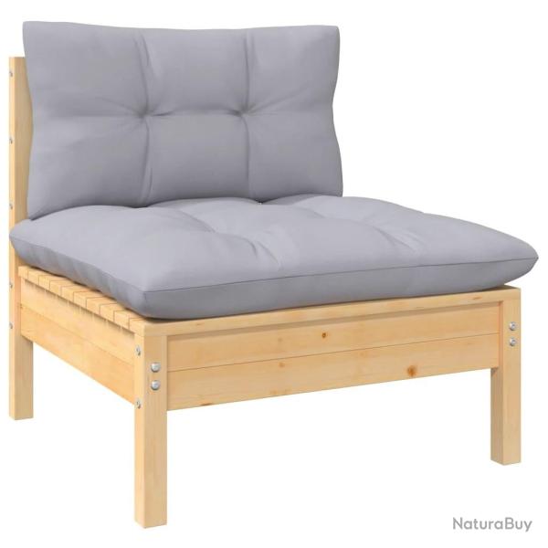 Canap� central de jardin avec coussins gris Bois de pin massif