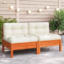 Canap&eacute; jardin sans accoudoirs coussins cire marron massif pin