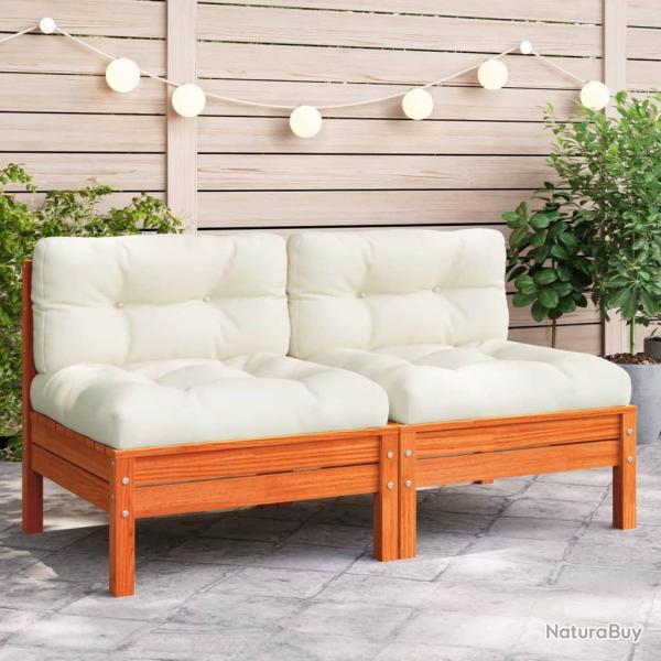Canap� jardin sans accoudoirs coussins cire marron massif pin