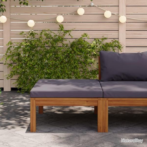 Repose-pied avec coussin gris fonc� Bois d'acacia massif