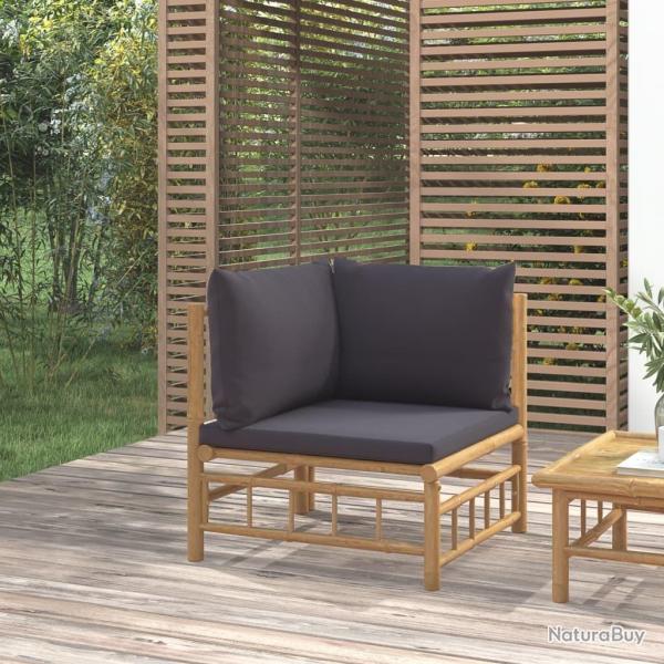 Canap� d'angle de jardin avec coussins gris fonc� bambou