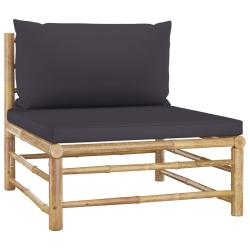 Canap&eacute; de milieu de jardin avec coussins gris fonc&eacute; Bambou