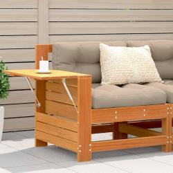 Canap&eacute; de jardin accoudoir coussins cire marron bois pin massif