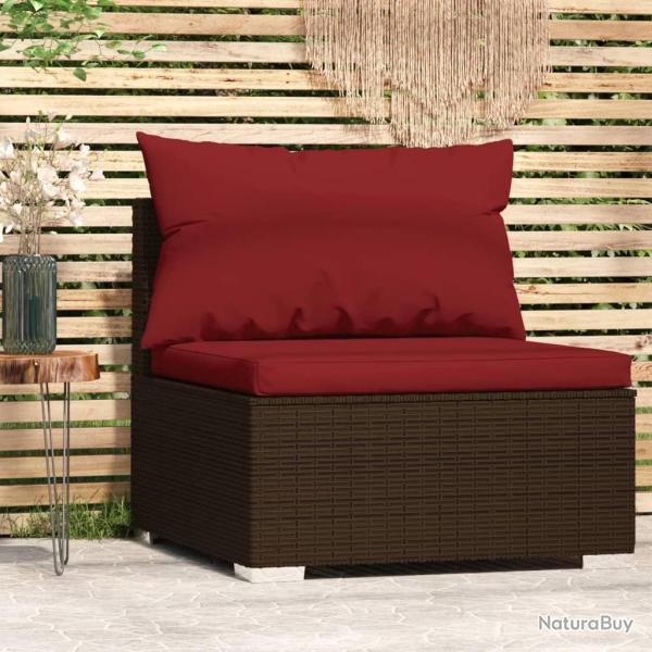 Canap� central de jardin avec coussins Marron R�sine tress�e