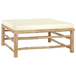 Repose-pied de jardin avec coussin blanc cr&egrave;me Bambou