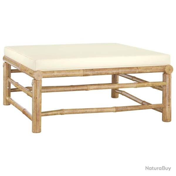 Repose-pied de jardin avec coussin blanc cr�me Bambou