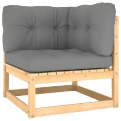 Canap&eacute; d'angle de jardin avec coussins gris Bois de pin massif