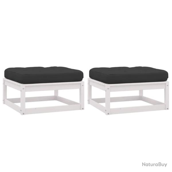 Repose-pieds de jardin avec coussins lot de 2 Blanc Bois de pin