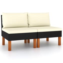 Canap&eacute;s centraux 2 pcs R&eacute;sine tress&eacute;e et bois d'eucalyptus