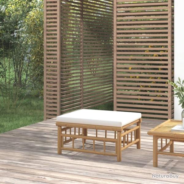 Repose-pieds de jardin avec coussin blanc cr�me bambou