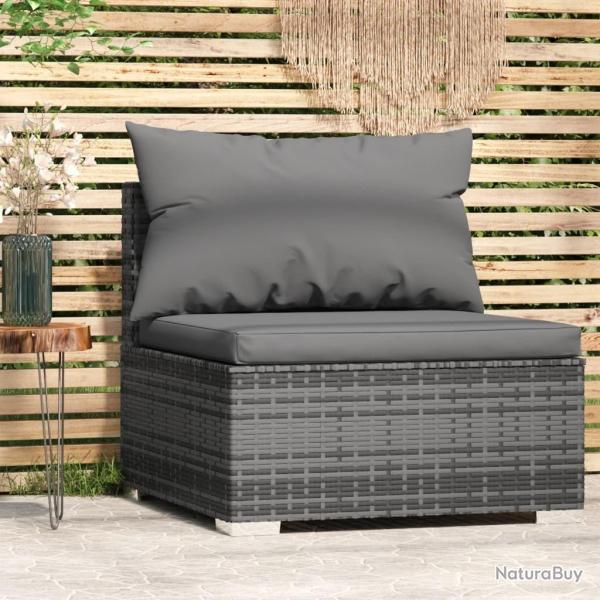 Canap� central de jardin avec coussins gris r�sine tress�e