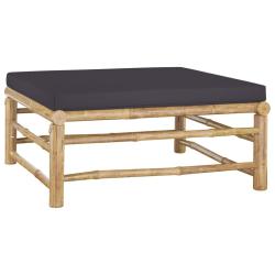 Repose-pied de jardin avec coussin gris fonc&eacute; Bambou
