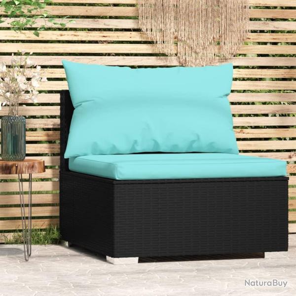 Canap� central de jardin avec coussins Noir R�sine tress�e