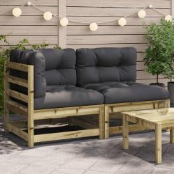 Canap&eacute; de jardin avec coussins 2 places bois de pin impr&eacute;gn&eacute;